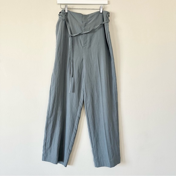 Vince Tie Waist Straight leg Trousers In Aqua Stone - Picture 2 of 16